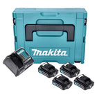 Kit de alimentación Makita 4x BL 1021 B batería 12 V máx. 2,0 Ah CXT (4x 197396-9) + cargador DC 10 SB (197363-4) + Makpac