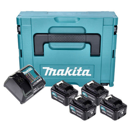 Kit alimentatore Makita 4x BL 1041 B batteria 12 V max. 4,0 Ah CXT ( 4x 197406-2 ) + caricabatteria DC 10 SB ( 197363-4 ) + Makpac