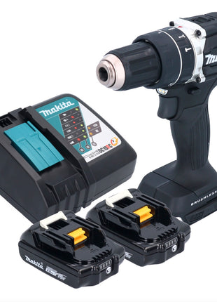 Makita DHP 484 RAB perceuse à percussion sans fil 18 V 54 Nm sans balais noir + 2x batteries 2,0 Ah + chargeur