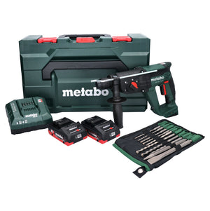 Metabo KH 18 LTX 24 Akku Kombihammer 18 V 2,1 J SDS plus + 2x Akku 4,0 Ah + Ladegerät + 10 tlg. Bohrer und Meißel Set + metaBOX