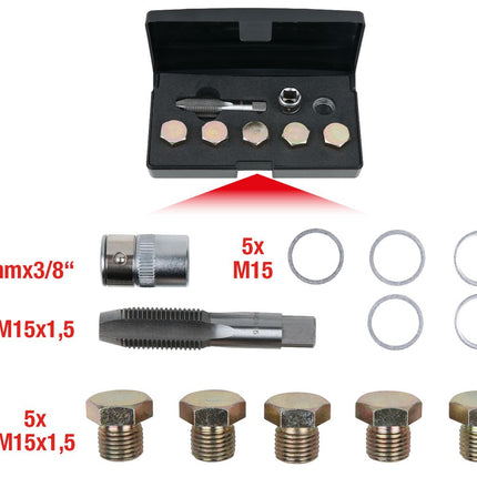 KS TOOLS Kit de réparation pour bouchons de vidange, 12 pcs M15x1,5 ( 150.4925 )