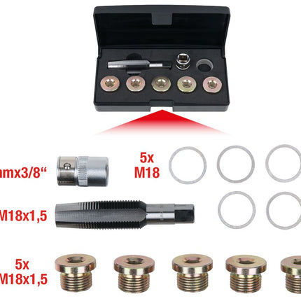 KS TOOLS Ölablassschrauben-Gewindereparatur-Satz, 12-tlg M18 x 1,5 ( 150.4935 ) - Toolbrothers