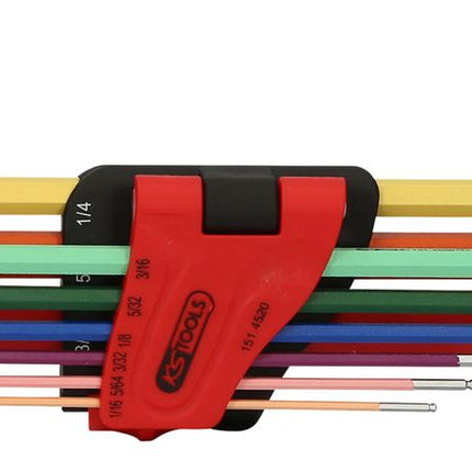 KS TOOLS Kugelkopf-Innensechskant-Winkelstiftschlüssel-Satz, extra lang, 9-tlg, Zoll ( 151.4520 ) - Toolbrothers