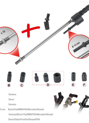 KS TOOLS Druckluft-Meißel-Injektoren-Auszieh-Satz, 10-tlg ( 152.1450 ) - Toolbrothers