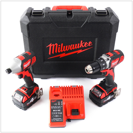 Milwaukee M18 BPP2D-402C PowerPack Set M18 BDD Bohrschrauber + M18 BID Schlagschrauber + 2 x Akku 4Ah + Lader + Koffer - Toolbrothers