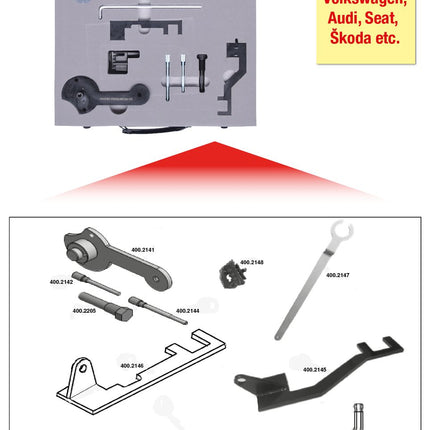 KS TOOLS Serie di utensili per messa in fase motore per VAG, 9 pz, Audi, Seat, Škoda, Volkswagen ( 400.2140 )