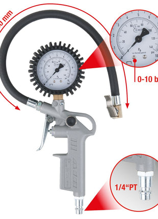 KS TOOLS Geeichter Druckluft-Reifenfüllmesser, 0-10 bar ( 515.1960 ) - Toolbrothers