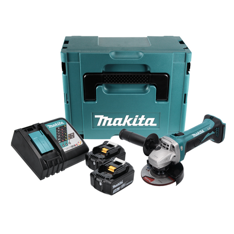 Makita DGA 452 RFJ Akku Winkelschleifer 18 V 115 mm + 2x Akku 3,0 Ah + Ladegerät + Makpac - Toolbrothers