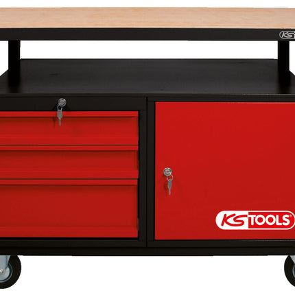 KS TOOLS Fahrbare Werkbank mit 3 Schubladen und 1 Tür ( 865.0101 ) - Toolbrothers