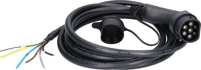 KS TOOLS Cavo di ricarica efuturo diritto, estremità aperta su connettore tipo 2 per il collegamento a una wallbox, 3 fasi, fino a 22 kW, 32 A, 400 V, modalità 3, 5 metri ( 117.7245 )