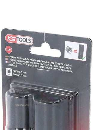 KS TOOLS 1/2" Spezial-Alu-Felgen-Kraft-Stecknuss-Satz für Ford, 18,5 / 19,5 / 20,5 / 21,5 mm, 2-tlg ( 515.0895 ) - Toolbrothers