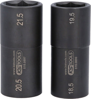 KS TOOLS 1/2" Spezial-Alu-Felgen-Kraft-Stecknuss-Satz für Ford, 18,5 / 19,5 / 20,5 / 21,5 mm, 2-tlg ( 515.0895 )