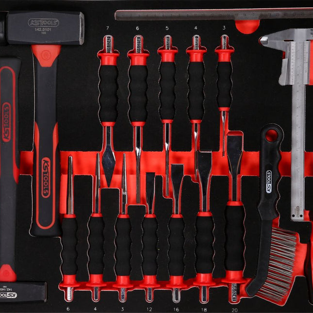 KS TOOLS Hammer- / Meißel- / und Feilen-Satz in Schaumstoffeinlage, 21-tlg ( 811.0021 ) - Toolbrothers