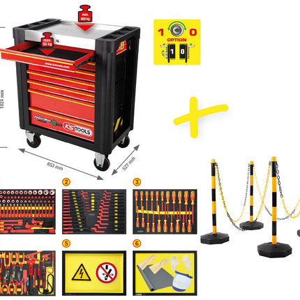 KS TOOLS PERFORMANCEplus Werkstattwagen e10 mit 164 isolierten Werkzeugen für Hybrid- und Elektrofahrzeuge ( 117.6155 ) - Toolbrothers