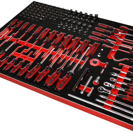 KS TOOLS Juego de llaves de vaso de 1/4' y destornilladores en inserto de gomaespuma, 142 pzs ( 821.0142 )