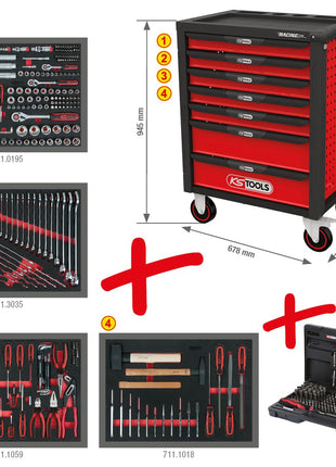 Chariot d'atelier KS TOOLS RACINGline NOIR/ROUGE avec 7 tiroirs et 515 outils premium (826.7515)