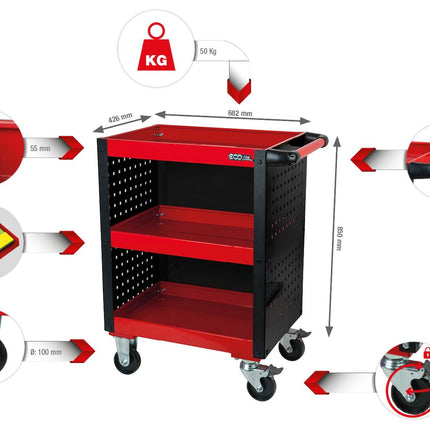 KS TOOLS ECOline Werkstatt-Servicewagen mit Lochplattenverkleidung ( 890.0006 ) - Toolbrothers