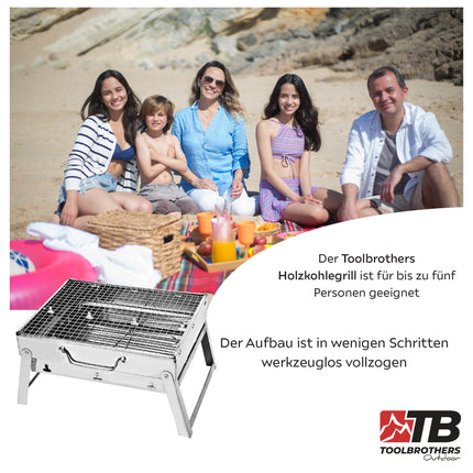 Toolbrothers Outdoor przenośny grill węglowy ze stali nierdzewnej do montażu bez użycia narzędzi 43 x 29 x 23 cm Silver Smoker BBQ Pit Grill