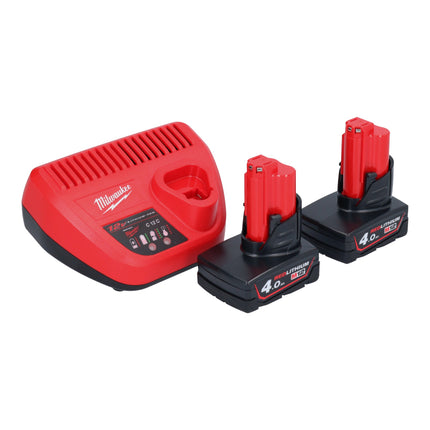 Lima de banda de batería Milwaukee M12 FBFL10-402 12 V 10 x 330 mm + 2x baterías 4,0 Ah + cargador