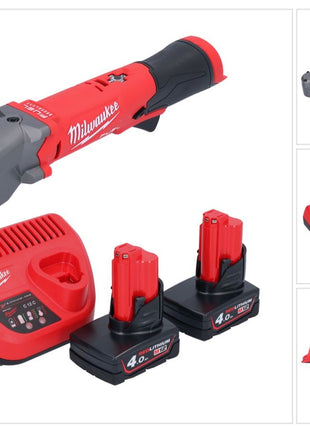 Clé à chocs angulaire sur batterie Milwaukee M12 FRAIWF38-402 12 V 3/4" 270 Nm sans balais + 2x batterie 4,0 Ah + chargeur