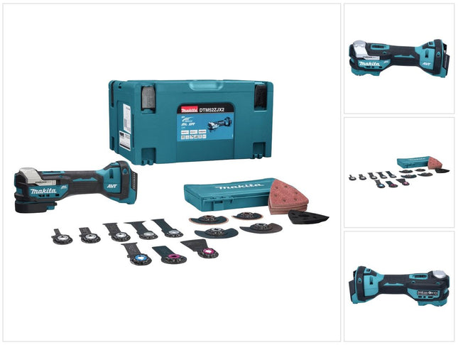 Makita DTM52ZJX2 Starlock Max sin escobillas 18V Herramienta multifunción sin cable + Makpac Set + Juego de accesorios, 43 pzs. - sin batería, sin cargador