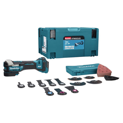 Makita DTM52ZJX2 Starlock Max sin escobillas 18V Herramienta multifunción sin cable + Makpac Set + Juego de accesorios, 43 pzs. - sin batería, sin cargador