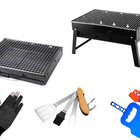 Toolbrothers Outdoor portable charcoal barbecue set for camping tool-free assembly 43 x 29 x 23 cm black + barbecue cutlery, barbecue gloves & barbecue compartments 8 pcs