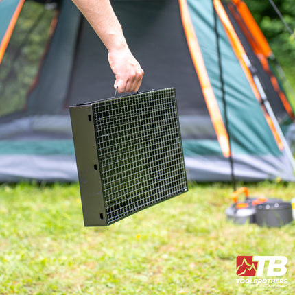 Toolbrothers Outdoor portable charcoal barbecue set for camping tool-free assembly 43 x 29 x 23 cm black + barbecue cutlery, barbecue gloves & barbecue compartments 8 pcs