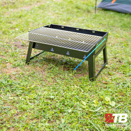 Toolbrothers Outdoor portable charcoal barbecue set for camping tool-free assembly 43 x 29 x 23 cm black + barbecue cutlery, barbecue gloves & barbecue compartments 8 pcs