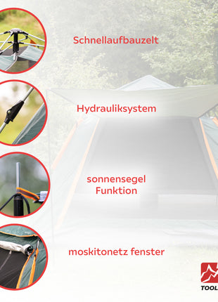 Toolbrothers Outdoort Camping-Set Zelt für 2-4 Personen Hydraulikzelt  Pop-Up zelt + Campingausrüstung 12 tlg