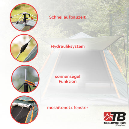 Toolbrothers Outdoort Camping-Set Zelt for 2-4 Personen Hydraulikzelt Pop-Up zelt + Campingausrstung 12 tlg
