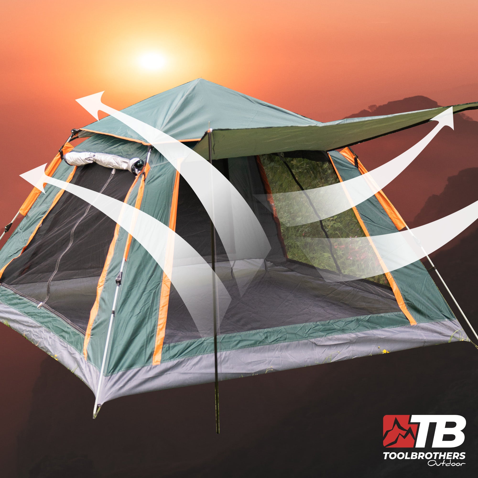 campingausrüstung zelt Toolbrothers Outdoort Camping-Set Zelt für 2-4 Personen Hydraulikzelt