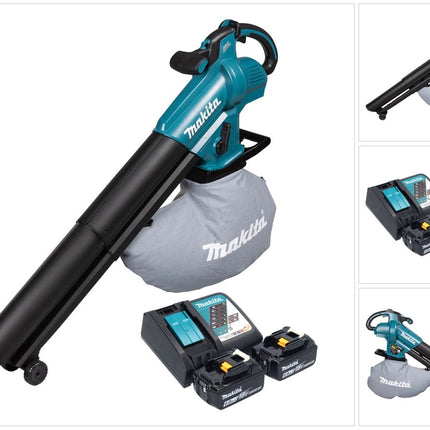 Soplador y aspirador de hojas sin escobillas Makita DUB 187 RG2 Cordless 18 V + 2 baterías de 6,0 Ah + cargador