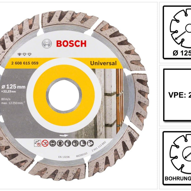 Bosch Standard for Universal Diamanttrennscheibe 125 x 22,23 mm 20 Stk. ( 20x 2608615060 ) für Beton, Stahl-Beton, Back-, Kalk- und Sand-Stein