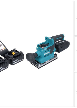 Makita DBO 382 RT Akku Schwingschleifer 18 V 93 x 185 mm Brushless + 2x Akku 5,0 Ah + Ladegerät