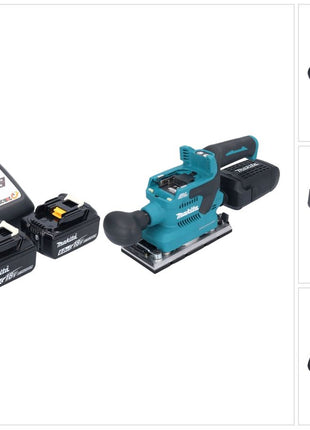 Makita DBO 382 RG Akku Schwingschleifer 18 V 93 x 185 mm Brushless + 2x Akku 6,0 Ah + Ladegerät