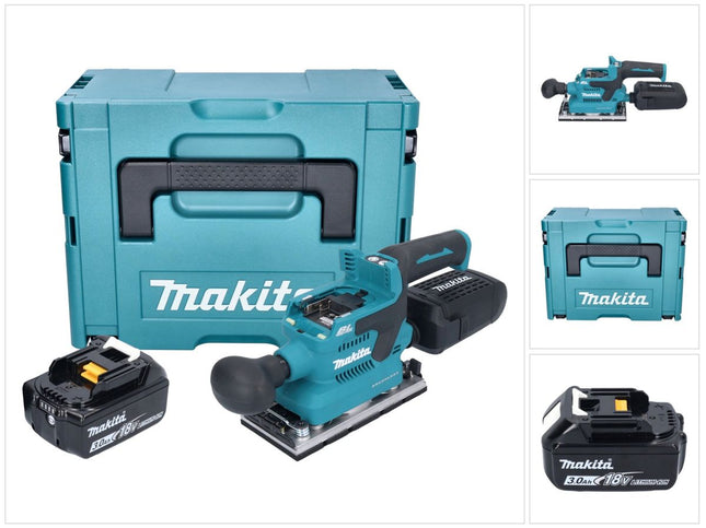 Makita DBO 382 F1J cordless orbital sander 18 V 93 x 185 mm brushless + 1x rechargeable battery 3.0 Ah + Makpac - without charger