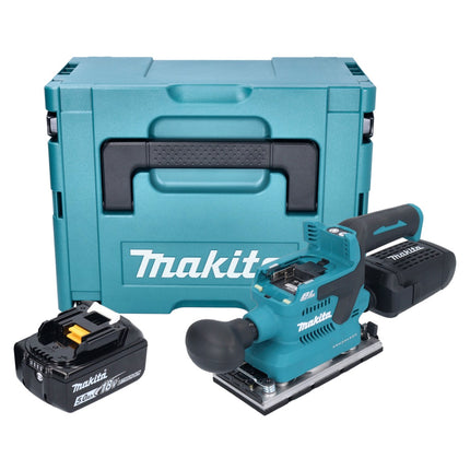 Makita DBO 382 T1J Levigatrice orbitale a batteria 18 V 93 x 185 mm brushless + 1x batteria ricaricabile 5,0 Ah + Makpac - senza caricabatterie