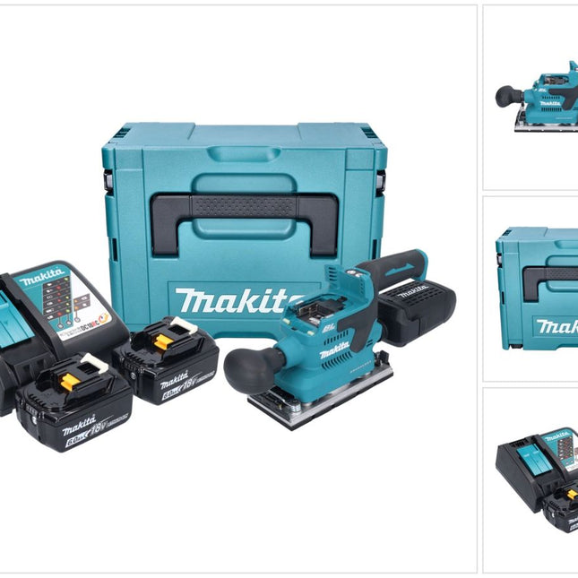 Makita DBO 382 RGJ Levigatrice orbitale a batteria 18 V 93 x 185 mm brushless + 2x batteria ricaricabile 6,0 Ah + caricabatterie + Makpac