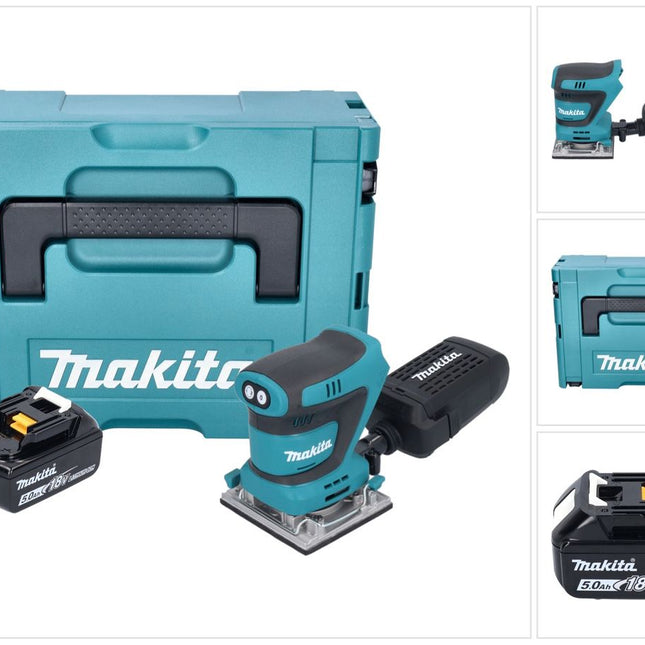 Levigatrice vibrante a batteria Makita DBO 484 T1J 18 V 112 x 102 mm + 1x batteria 5,0 Ah + Makpac - senza caricabatterie