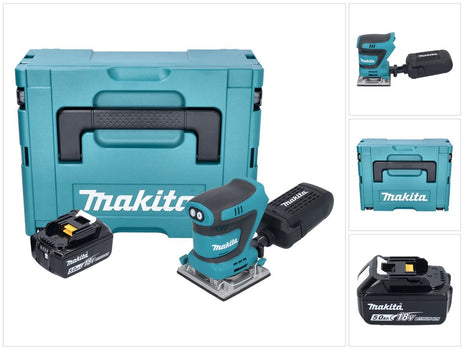 Makita DBO 484 T1J Cordless orbital sander 18 V 112 x 102 mm + 1x rechargeable battery 5.0 Ah + Makpac - without charger