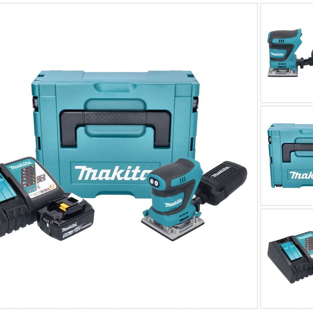 Levigatrice vibrante a batteria Makita DBO 484 RT1J 18 V 112 x 102 mm + 1x batteria 5,0 Ah + caricabatterie + Makpac