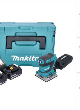 Makita DBO 484 RTJ Akku Schwingschleifer 18 V 112 x 102 mm + 2x Akku 5,0 Ah + Ladegerät + Makpac