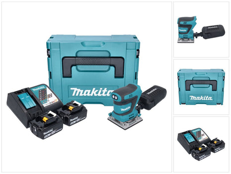 Lijadora orbital a batería Makita DBO 484 RTJ 18 V 112 x 102 mm + 2x baterías 5,0 Ah + cargador + Makpac