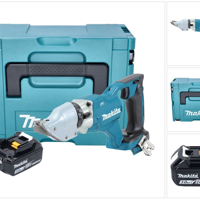 Makita DJS 200 F1J cordless sheet metal shears 18 V 2.0 mm brushless + 1x rechargeable battery 3.0 Ah + Makpac - without charger