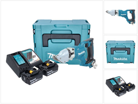 Makita DJS 200 RTJ Akku Blechschere 18 V 2,0 mm Brushless + 2x Akku 5,0 Ah + Ladegerät + Makpac