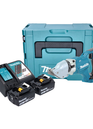 Makita DJS 200 RTJ Akku Blechschere 18 V 2,0 mm Brushless + 2x Akku 5,0 Ah + Ladegerät + Makpac