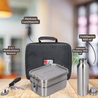 Toolbrothers Fan Breakfast box en estuche rígido con bolsa de transporte impermeable con 2 niveles y tapa de acero inoxidable 1340 ml + Botella de agua de acero inoxidable 600 ml + Cubiertos multifuncionales 4 en 1