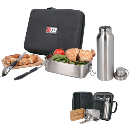Toolbrothers Fan lunch box con borsa impermeabile in acciaio inox con coperchio in bambù 1200 ml + borraccia in acciaio inox 600 ml + posate multifunzione 4 in 1