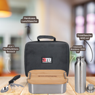 Toolbrothers Sac à lunch Fan dans un étui rigide, sac de transport, sac à lunch étanche avec boîte à lunch en acier inoxydable et couvercle en bambou 1200 ml + gourde en acier inoxydable 600 ml + couverts multifonctions 4 en 1